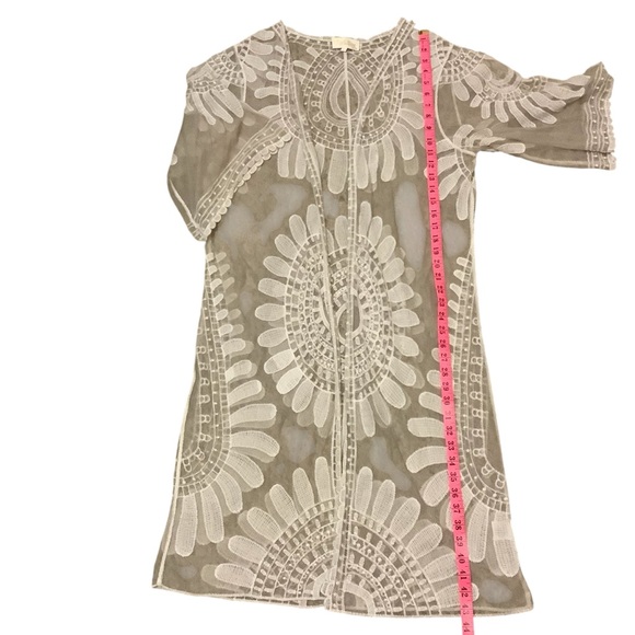 REBELLION CREAM/ WHITE LACE EMBROIDERED COTTON BLEND CARDIGAN/ Size L - Picture 12 of 12